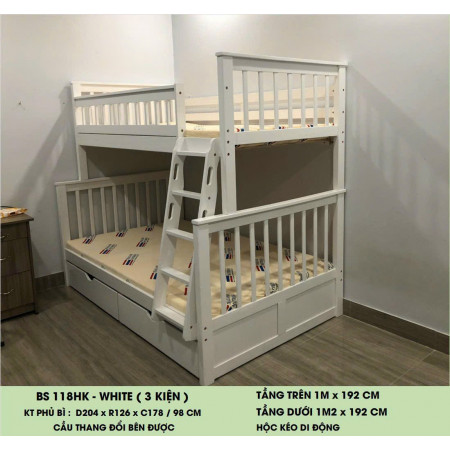 118 White : Giường 2 Tầng Leo Thang - 1m / 1m2